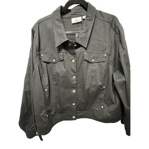 QUACKER FACTORY CROPPED WOVEN JACKET WITH RHINESTONE BUTTONS, BLACK, 3X NWT